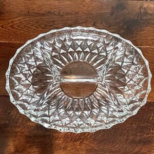 Vintage Crystal Divided Oval Relish Tray – Elegant Appetizer Serving Dish